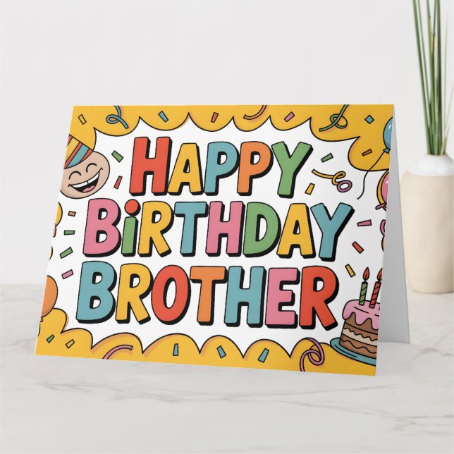 Tarjeta Gràfico alegre de "FELIZ CUMPLEAÑOS HERMANO" (Anverso)
