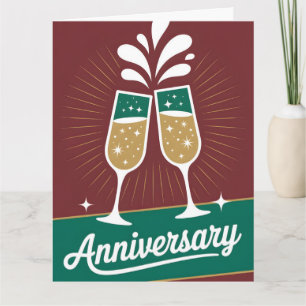 Tarjeta Gráfico de aniversario retro con champán chispeant