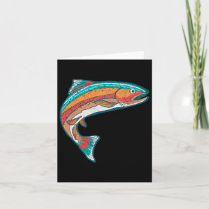 Tarjeta Gráfico de peces retro de trucha de color vintage