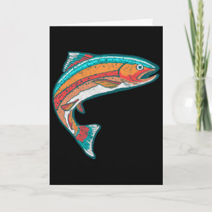 Tarjeta Gráfico de pez retro de pesca de trucha colorido v