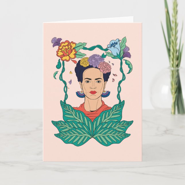 Tarjeta Gráfico del marco floral de Frida Kahlo (Anverso)