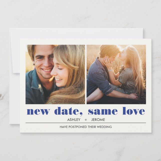 Tarjeta Gráfico mínimo | 2 Fotos Aplazamiento del Boda (Anverso)