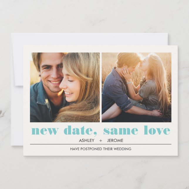 Tarjeta Gráfico mínimo | 2 Fotos Aplazamiento del Boda (Anverso)
