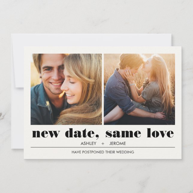 Tarjeta Gráfico mínimo | 2 Fotos Aplazamiento del Boda (Anverso)