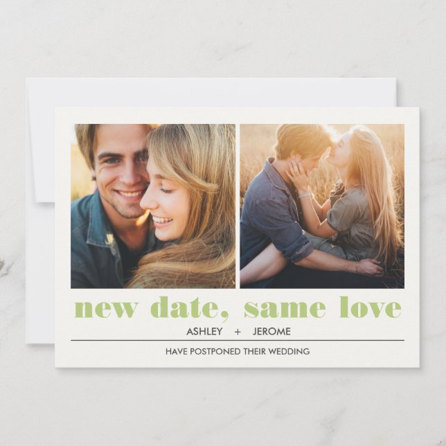 Tarjeta Gráfico mínimo | 2 Fotos Aplazamiento del Boda (Anverso)