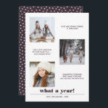 Tarjeta Gráfico mínimo | Año de revisión 3 collage de foto<br><div class="desc">La tipografía gráfica de negrita contemporánea y mínima incluye tres fotos cuadradas favoritas con subtítulos personalizados, con el nombre de su familia y "¡qué año!" debajo, La parte posterior de la tarjeta muestra un toque de color de coordinación (borgoña) con un patrón estrella de invierno Cualquier color disponible bajo petición...</div>