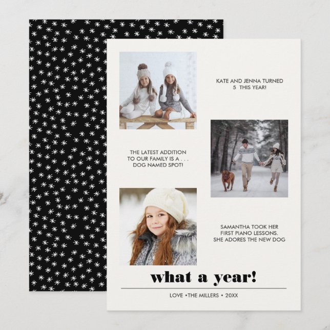 Tarjeta Gráfico mínimo | Año de revisión 3 collage de foto (Anverso / Reverso)