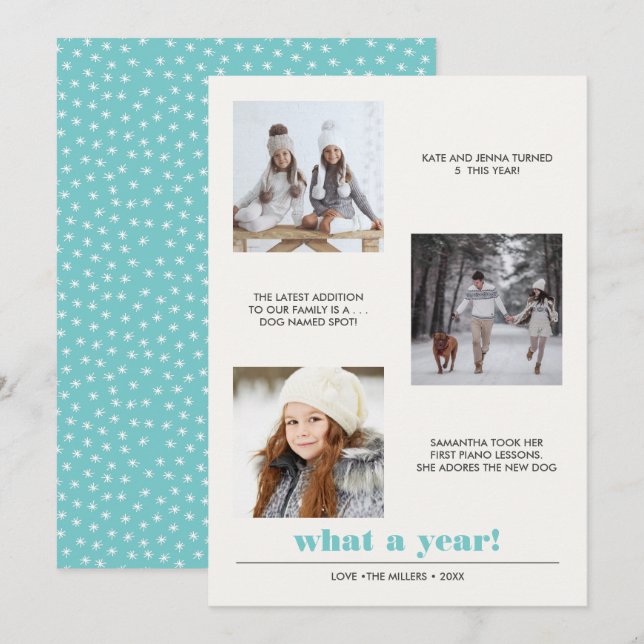 Tarjeta Gráfico mínimo | Año de revisión 3 collage de foto (Anverso / Reverso)