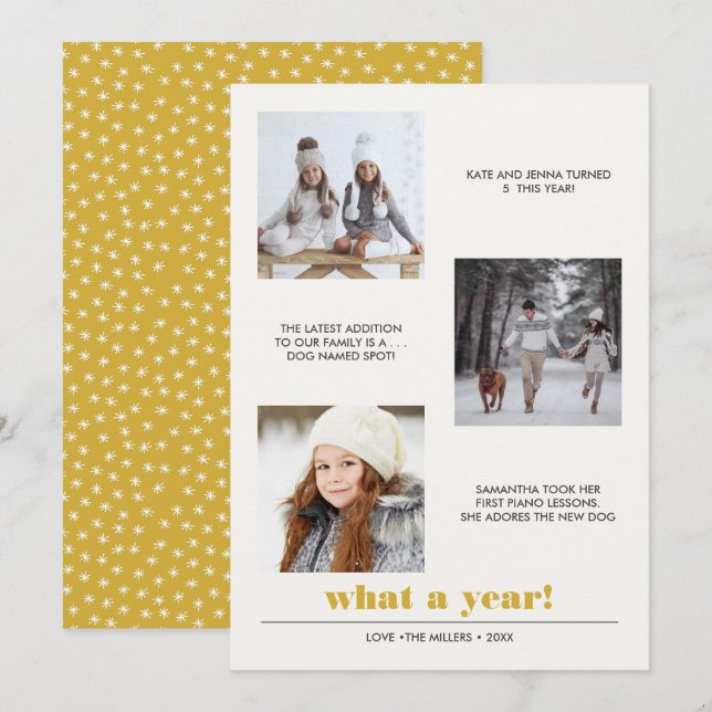 Tarjeta Gráfico mínimo | Año de revisión 3 collage de foto (Anverso / Reverso)