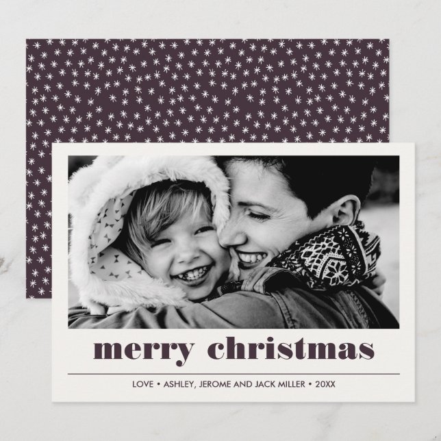 Tarjeta Gráfico mínimo | Burgundy Merry Christmas Photo (Anverso / Reverso)