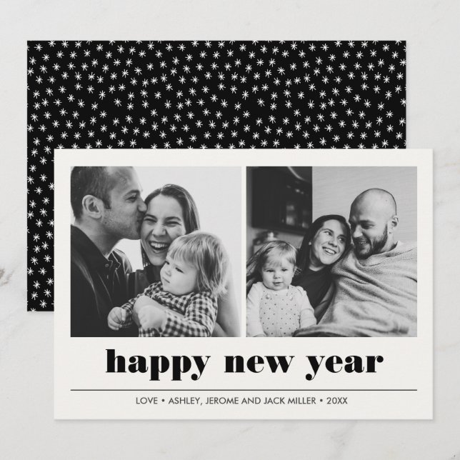 Tarjeta Gráfico mínimo | Feliz collage de año nuevo 2 Foto (Anverso / Reverso)