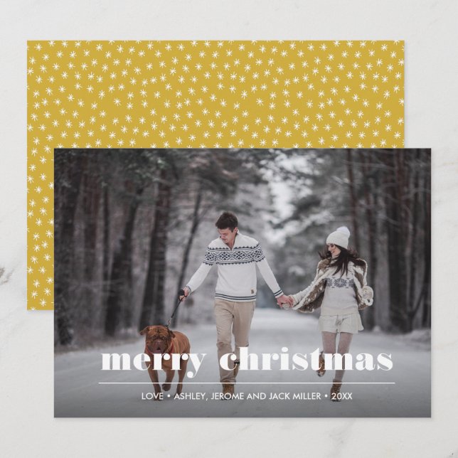 Tarjeta Gráfico mínimo | Foto de Navidades amarillos (Anverso / Reverso)