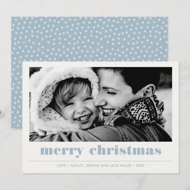 Tarjeta Gráfico mínimo | Fotos navideñas de Blue Merry Lig (Anverso / Reverso)