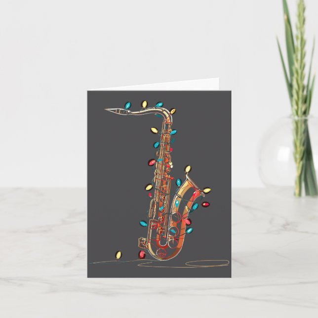 Tarjeta Gráficos Divertidos de Navidad con Saxofón Luces A (Anverso)