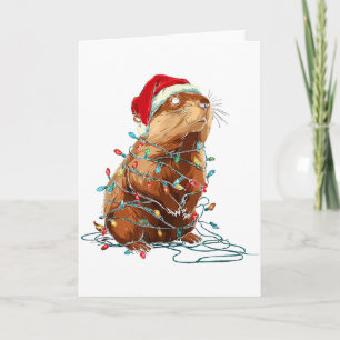 Tarjeta Gráficos divertidos de Navidad de marmota Luces de