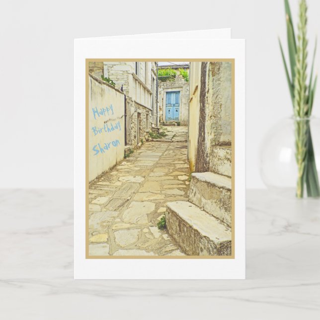 TARJETA GRAFITI DE PUERTA AZUL/PARED/CUMPLEAÑOS FELIZ (Anverso)