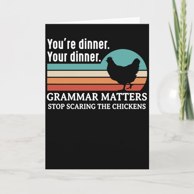 Tarjeta Grammar Matters Stop Scaring The Chickens sunset (Anverso)