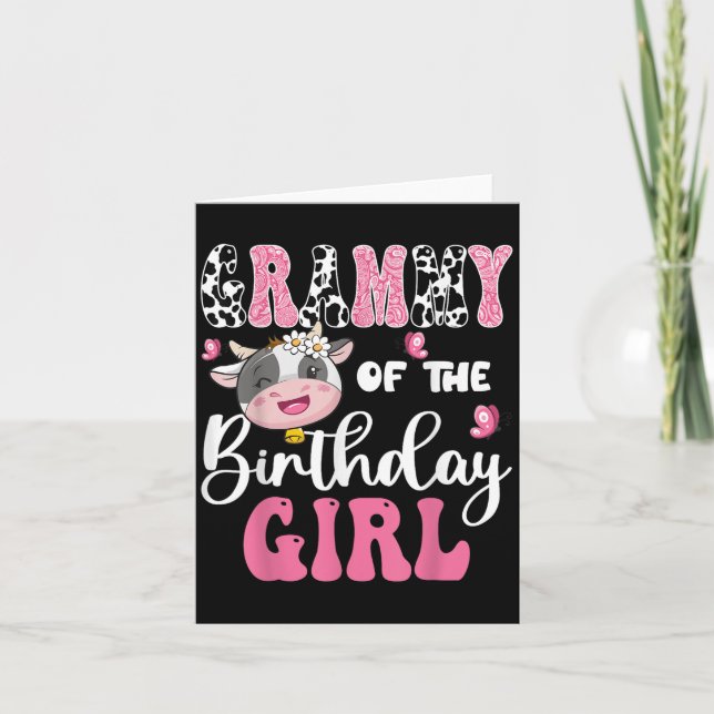 Tarjeta Grammy Of Birthday Chica Farm Cow Primer Cumpleaño (Anverso)