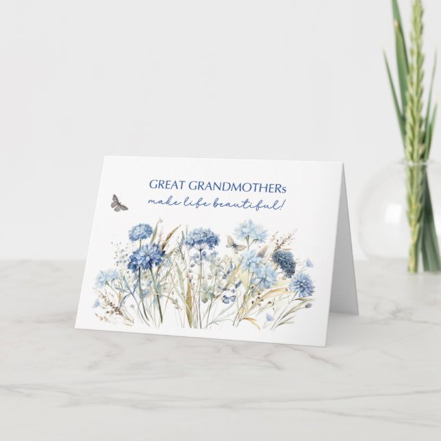 Tarjeta Gran Abuela Cumpleaños Flores Salvajes Azul Dusty (Anverso)