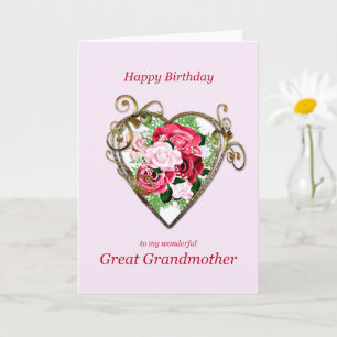 Tarjeta Gran Abuela Cumpleaños Rosas pintados de antigüeda