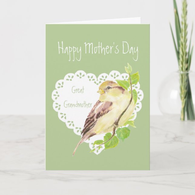 Tarjeta Gran abuela de pájaro gorrón en el día de la madre (Anverso)