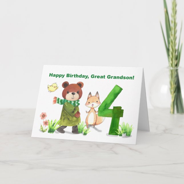 Tarjeta Gran Abuelo 4to cumpleaños Fox Big Five (Anverso)