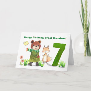 Tarjeta Gran Abuelo 7 cumpleaños Watercolor Bear Fox