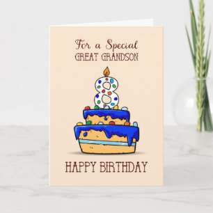 Tarjeta Gran Abuelo 8 cumpleaños, 8 en dulce pastel azul