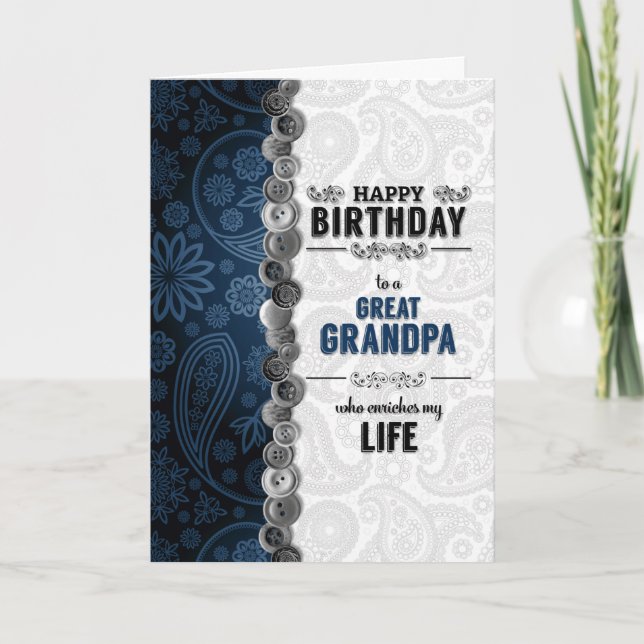 Tarjeta Gran Abuelo Cumpleaños Blue Paisley (Anverso)