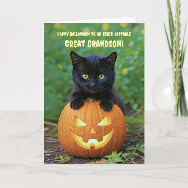 Tarjeta Gran Abuelo Feliz Gato Negro De Halloween (Anverso)