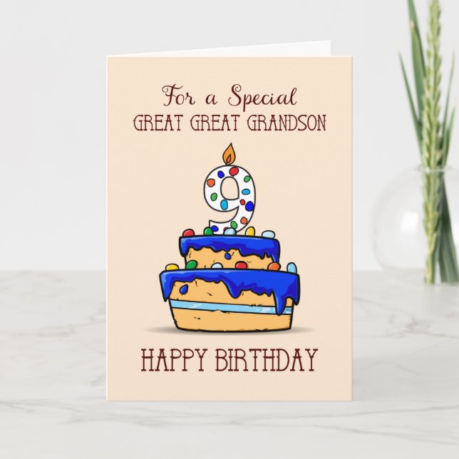 Tarjeta Gran Abuelo Noveno cumpleaños, dulce pastel azul (Anverso)