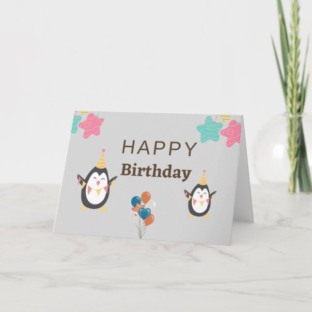 Tarjeta Gran Abuelo Pingüino Azul primer cumpleaños (Anverso)