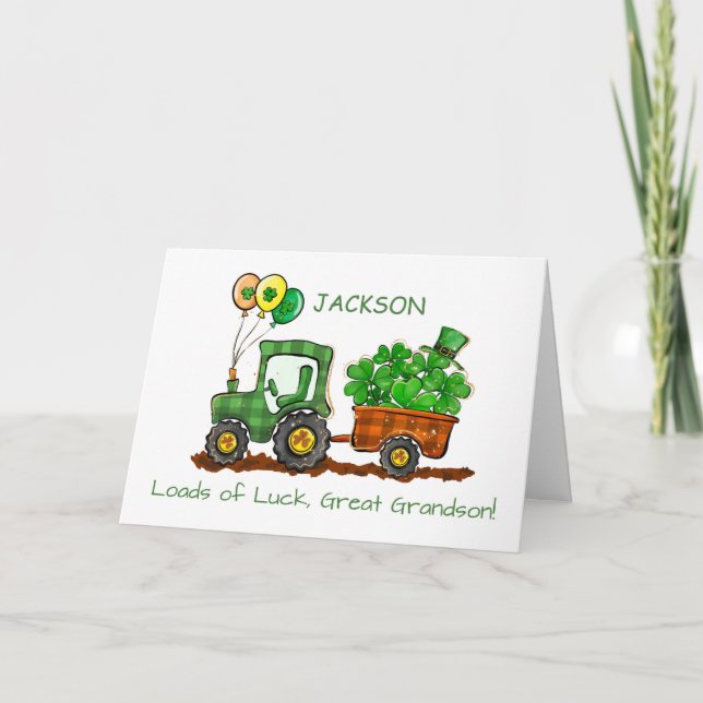 Tarjeta Gran Abuelo St Patricks Day Tractor carga suerte (Anverso)