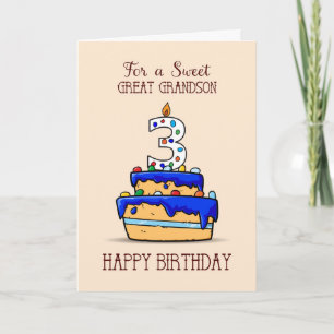 Tarjeta Gran Abuelo tercer cumpleaños, tres en dulce paste