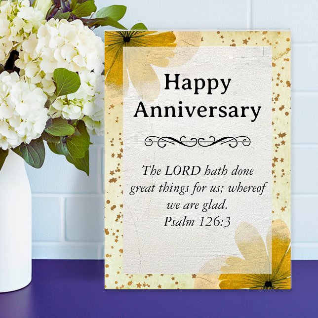 Tarjeta Gran Aniversario de la Escritura Floral Amarilla (Big Happy Anniversary Yellow Floral Scripture Card)