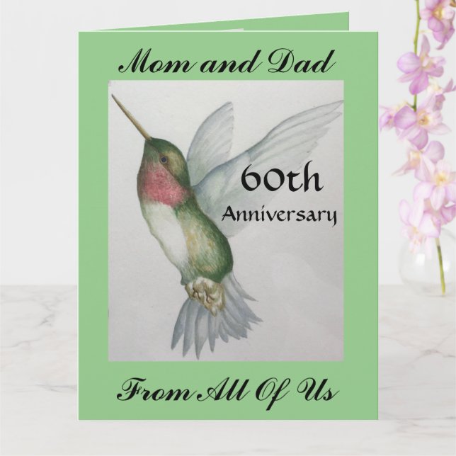 Tarjeta Gran Aniversario Feliz 60 De Mamá Y Papá Hummingbi (Orquídea)