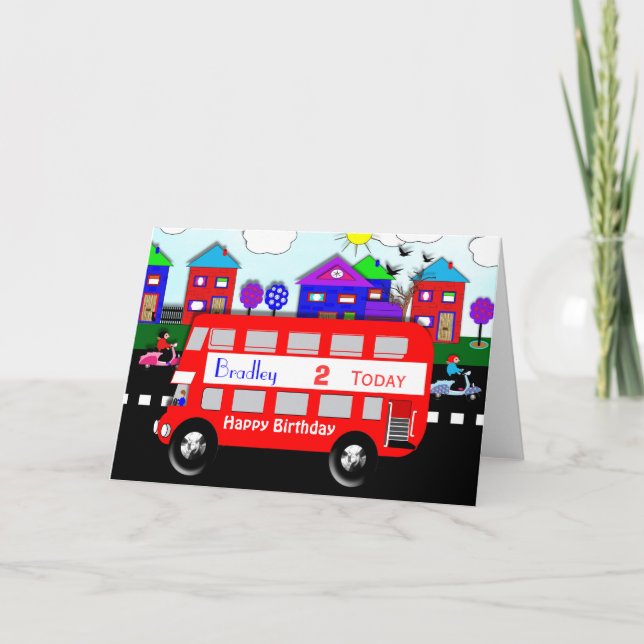 Tarjeta Gran Autobús Rojo Personalizado para Niños (Anverso)