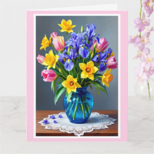 Tarjeta Gran Bouquet de Daffodils y Tulipanes en el Día de