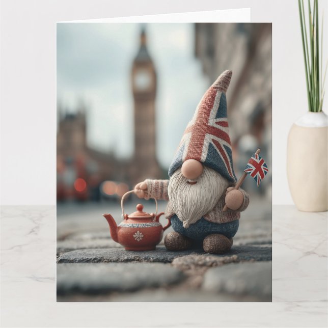 Tarjeta Gran Bretaña con Union Jack Gorra y Teapot (Anverso)