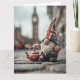 Tarjeta Gran Bretaña con Union Jack Gorra y Teapot