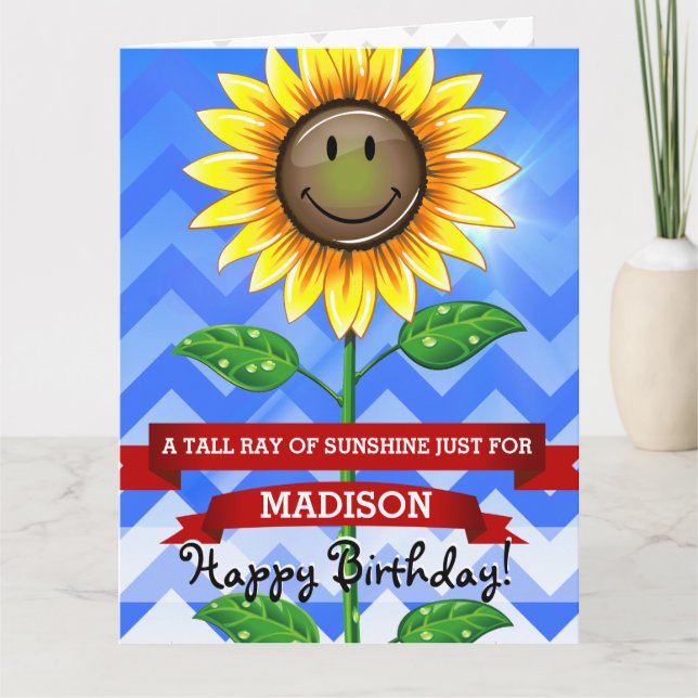Tarjeta Gran carta del Personalizado del girasol de cumple (Anverso)