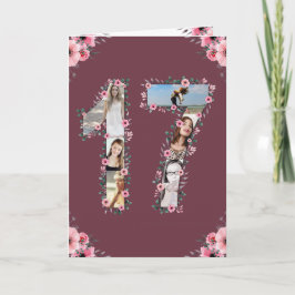 Tarjeta Gran Chica de Collage de fotos de cumpleaños 17 Fl