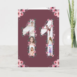 Tarjeta Gran Chica del 11° cumpleaños Collage de fotos Flo