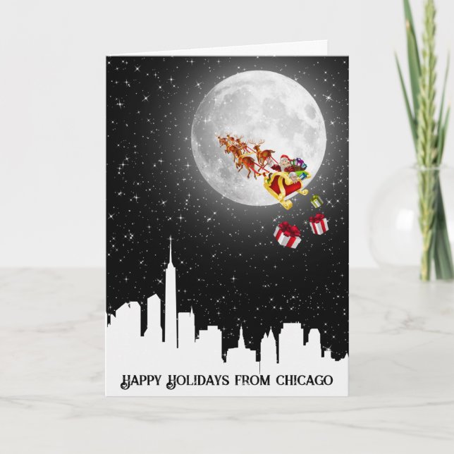 Tarjeta Gran ciudad Santa Claus en la luna (Anverso)