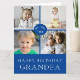 Tarjeta GRAN Collage de fotos azul del abuelo de cumpleaño