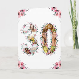 Tarjeta Gran Collage de fotos de cumpleaños 30 Flor rosa b