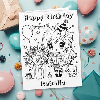Tarjeta Gran color Me Anime Chica Cumpleaños