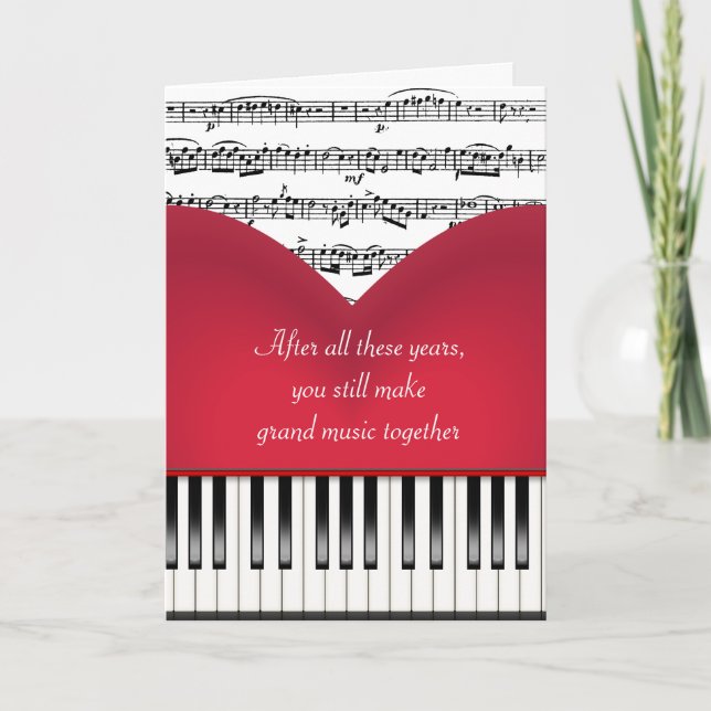 Tarjeta Gran Corazón de Piano Musical Por Aniversario (Anverso)