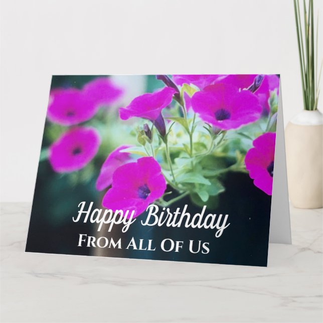 Tarjeta Gran Cumpleaños De Petunias Rosadas De Todos Nosot (Anverso)