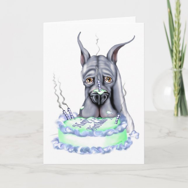 Tarjeta Gran Dane Blue Birday Cake Face (Anverso)
